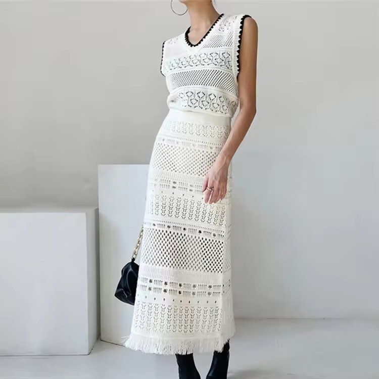 Knitwear Manufacturers Custom Summer White Cutout Knit Beach Skirt - Image 3