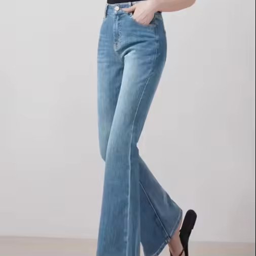 Women's Blue 2025 Spring Autumn Vintage Flared Slim Pants - Image 3