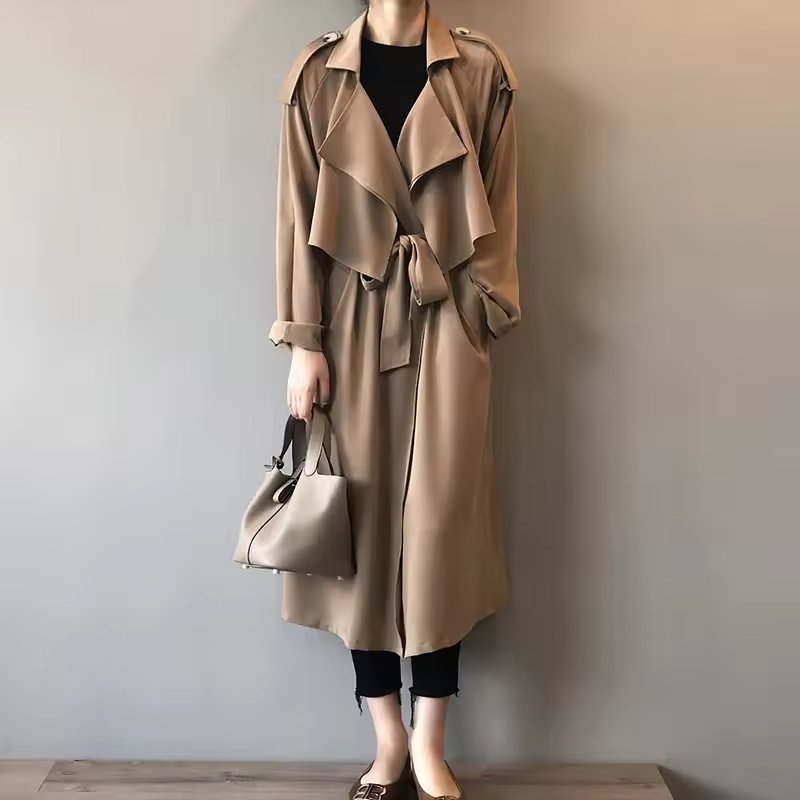 Women Long Original Stand Collar Trench Coat