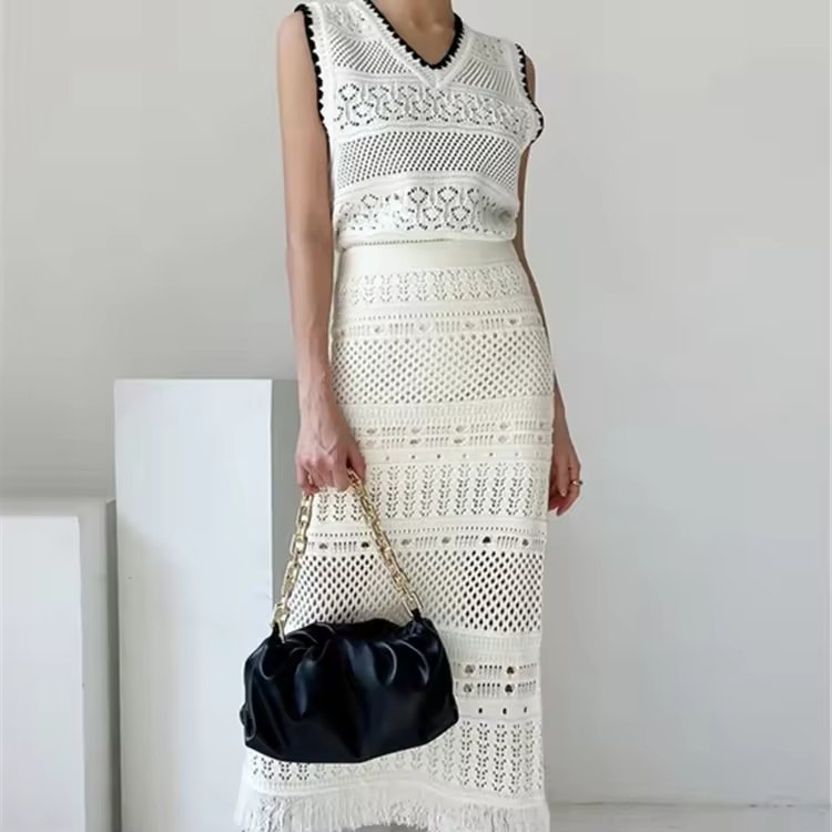 Knitwear Manufacturers Custom Summer White Cutout Knit Beach Skirt