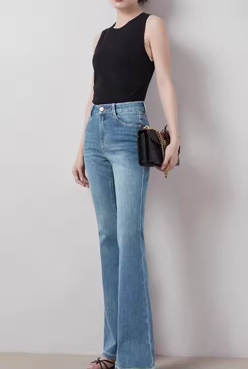Women's Blue 2025 Spring Autumn Vintage Flared Slim Pants - Image 2