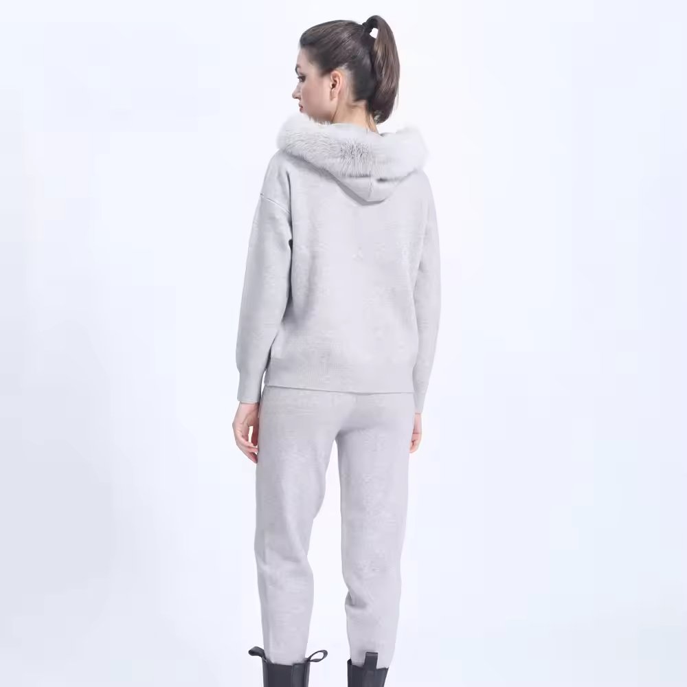Janefur Women's Fashion Long Sleeve Pure Color Warm Tracksuit Set - Image 2