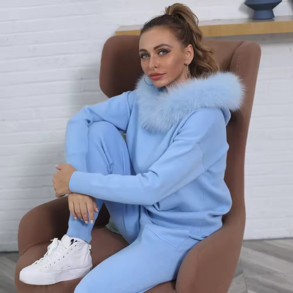 Janefur Women's Fashion Long Sleeve Pure Color Warm Tracksuit Set - Image 3